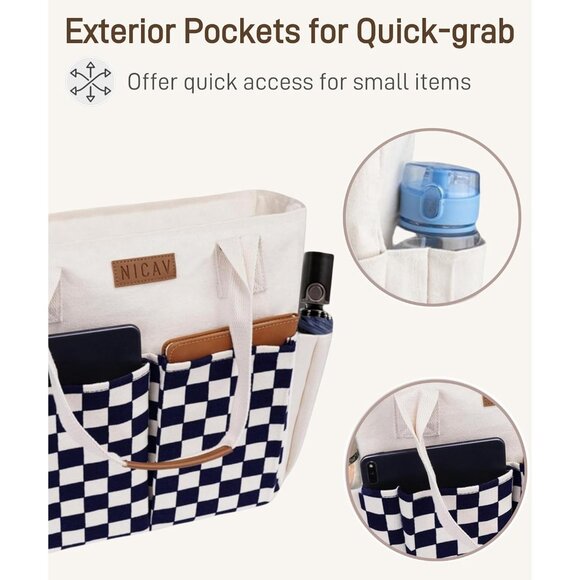 Women's White 1 Tote Bags Large Utility Bags with Pockets Zip for Teacher Work - Picture 3 of 6